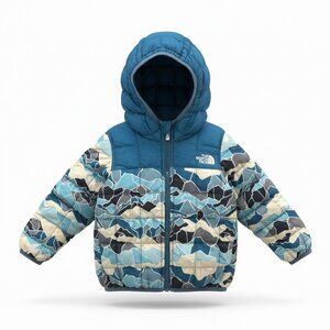 The North Face Toddler Boys Puffer Jacket Blue Camo Hooded 2T Insulated Coat
